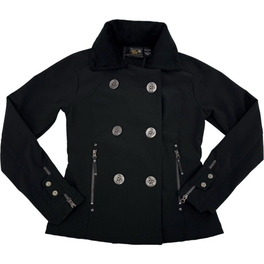 MOUNTAIN HARDWEAR‎ Womens Small Jacket Black Softshell Fleece Lined Pea Coat